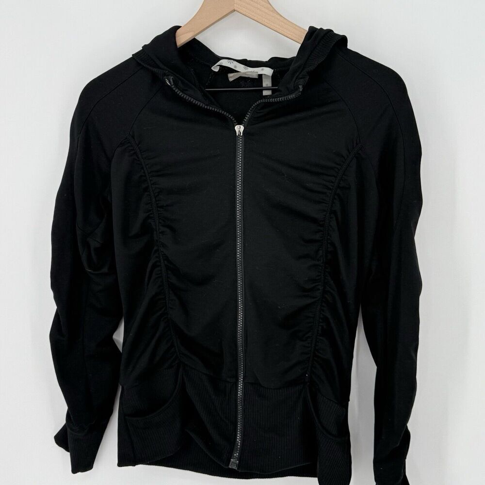 Athleta Black Ruched Full Zip Jacket Size Medium FLAW
